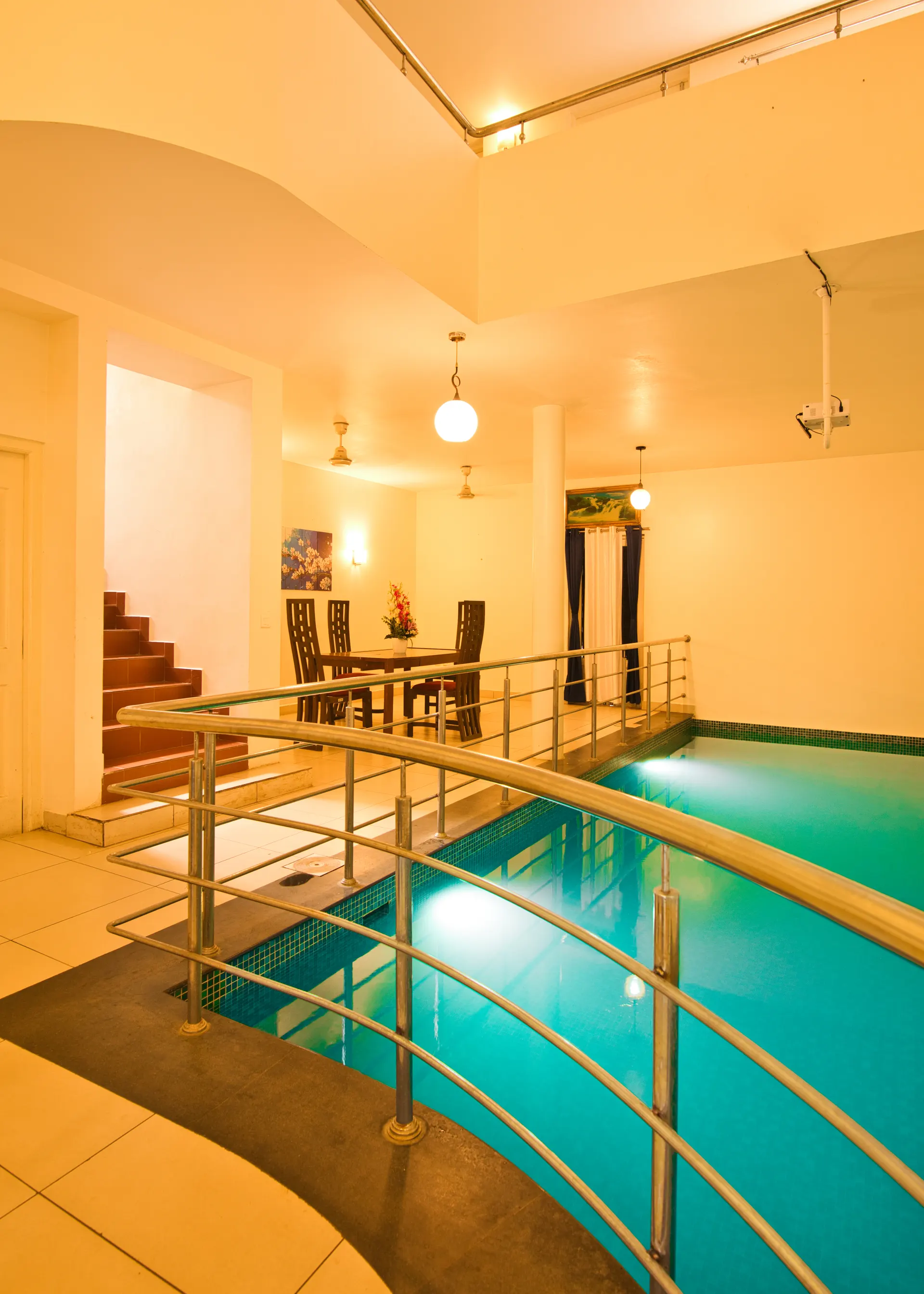The indoor pool seen from the landing